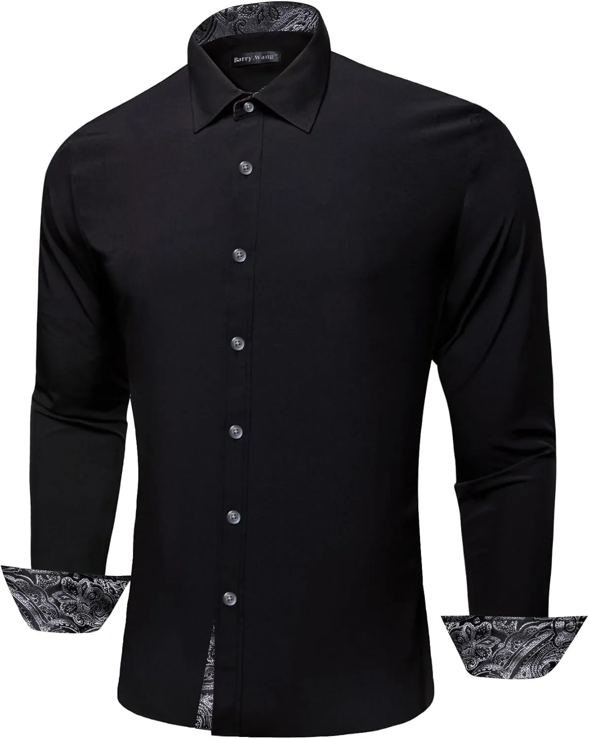 Barry.Wang Men's Dress Shirts Checkered Paisley Collar Cuff Contrast Button Down Long Sleeve Formal Casual Shirt Western