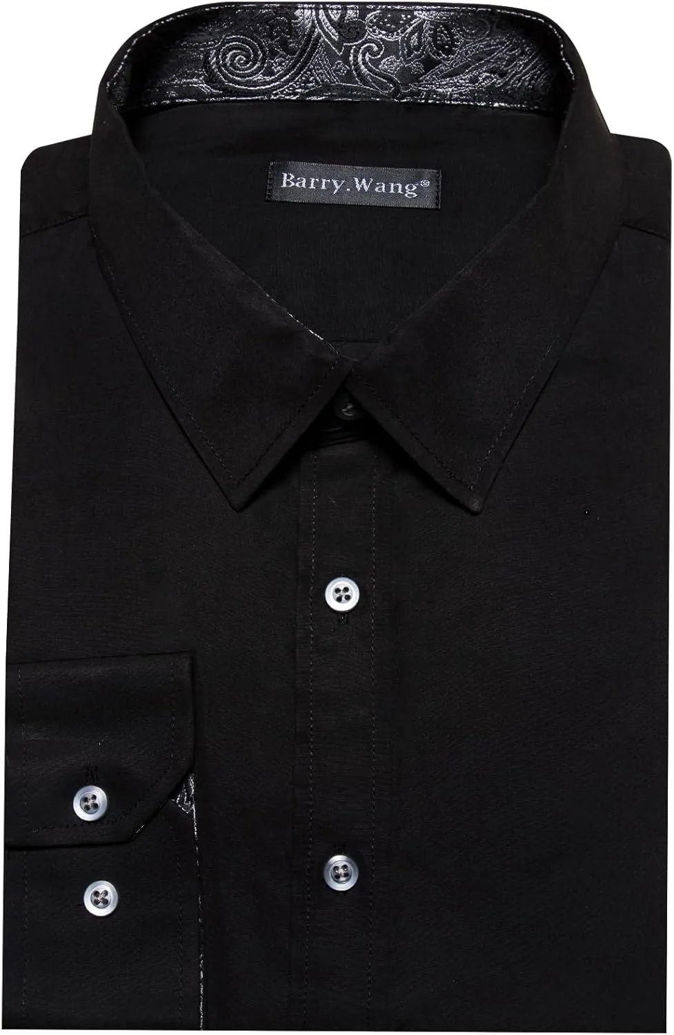 Barry.Wang Men's Dress Shirts Checkered Paisley Collar Cuff Contrast Button Down Long Sleeve Formal Casual Shirt Western