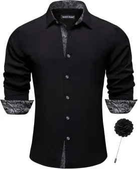 Barry.Wang Men's Dress Shirts Checkered Paisley Collar Cuff Contrast Button Down Long Sleeve Formal Casual Shirt Western