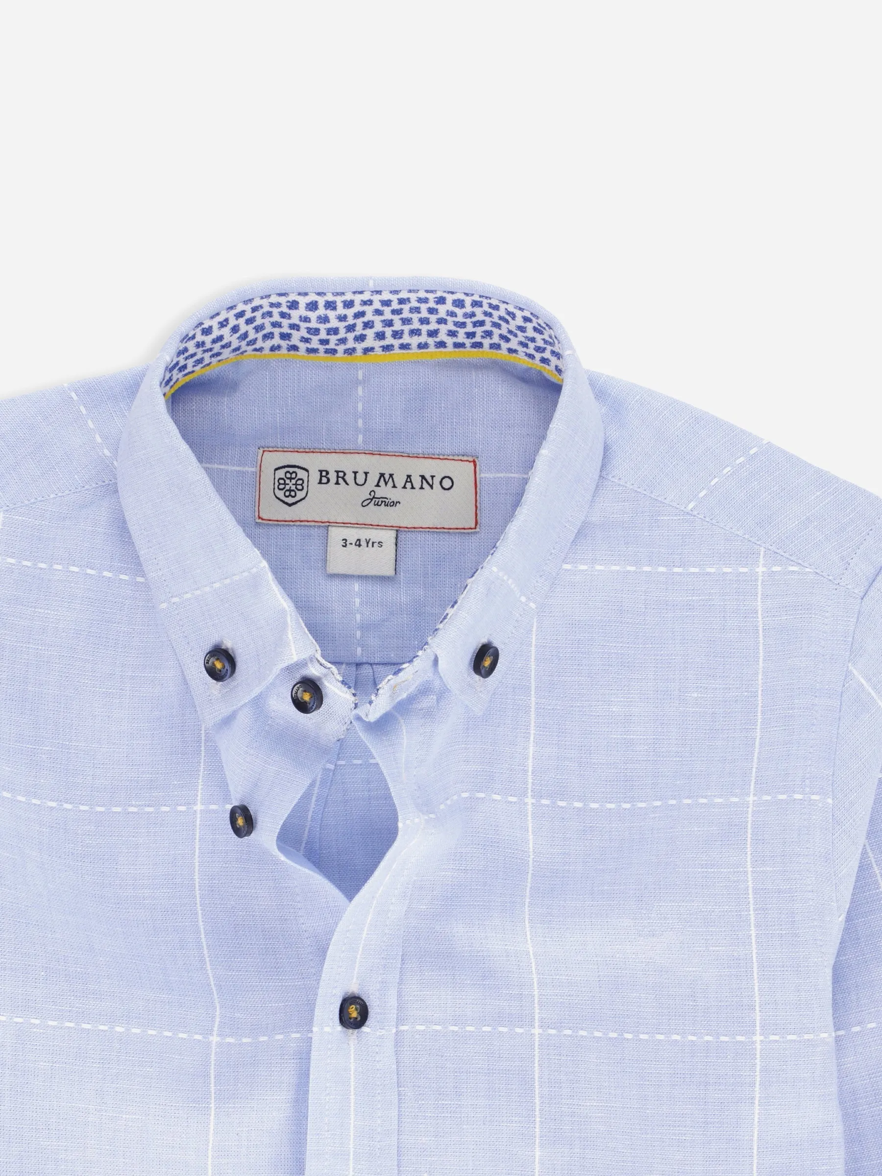 Blue Linen Checkered Long Sleeve Casual Shirt