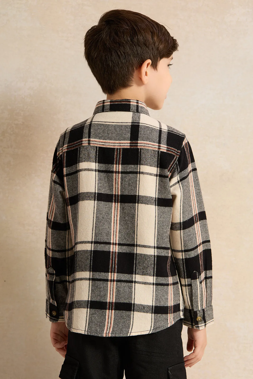 Boys  Black & White Flannel Check Shirt