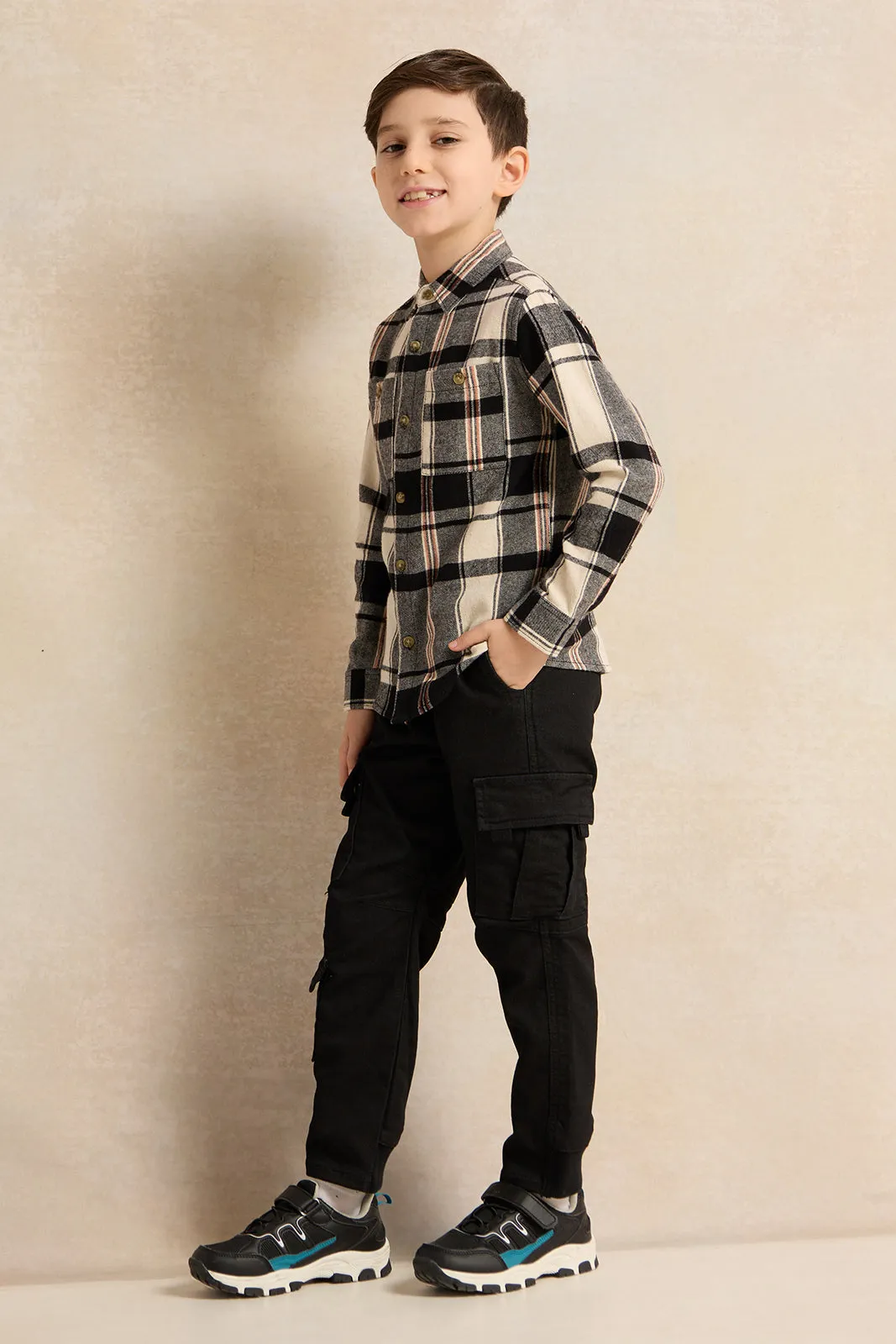 Boys  Black & White Flannel Check Shirt