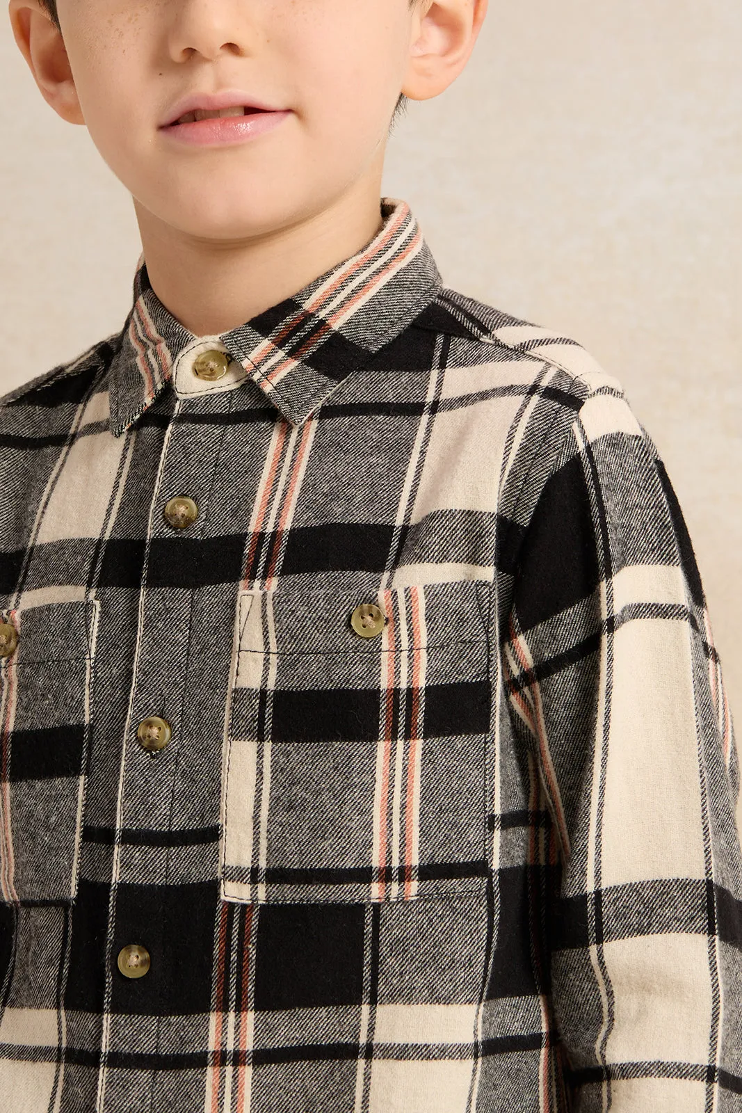 Boys  Black & White Flannel Check Shirt
