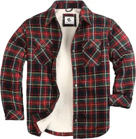 COEVALS CLUB Men's Flannel Jacket Sherpa Lined Quilted Cotton Snap Button Up Long Sleeve Shirts Hooded Coat