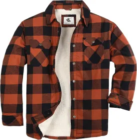 COEVALS CLUB Men's Flannel Jacket Sherpa Lined Quilted Cotton Snap Button Up Long Sleeve Shirts Hooded Coat