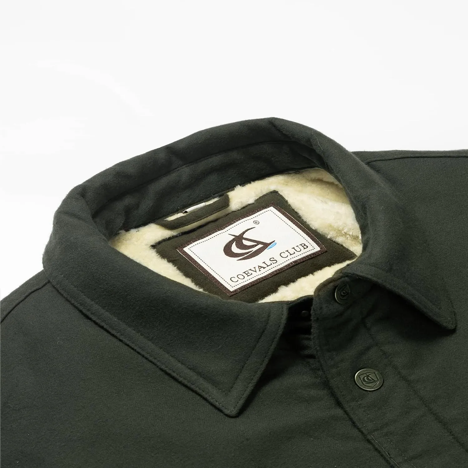 COEVALS CLUB Men's Flannel Jacket Sherpa Lined Quilted Cotton Snap Button Up Long Sleeve Shirts Hooded Coat