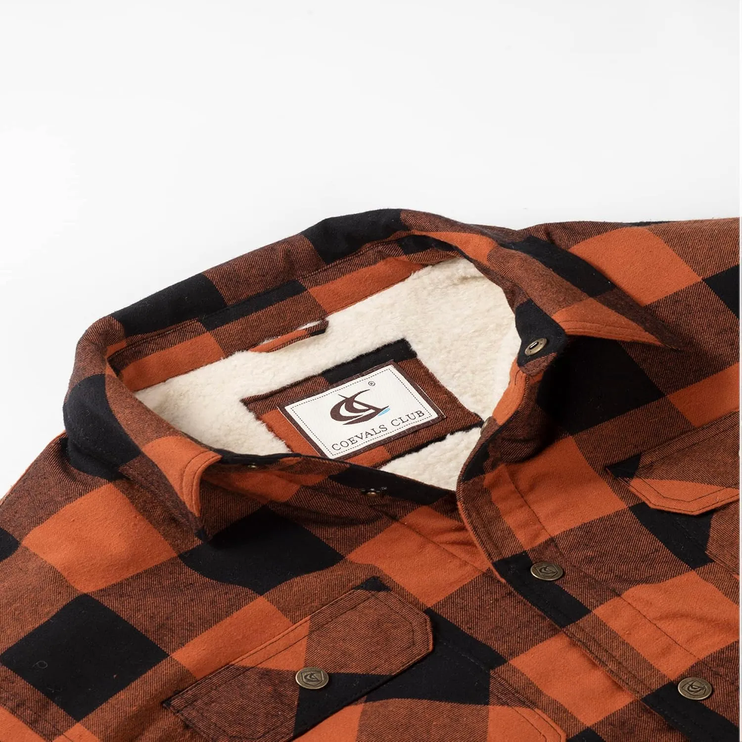 COEVALS CLUB Men's Flannel Jacket Sherpa Lined Quilted Cotton Snap Button Up Long Sleeve Shirts Hooded Coat