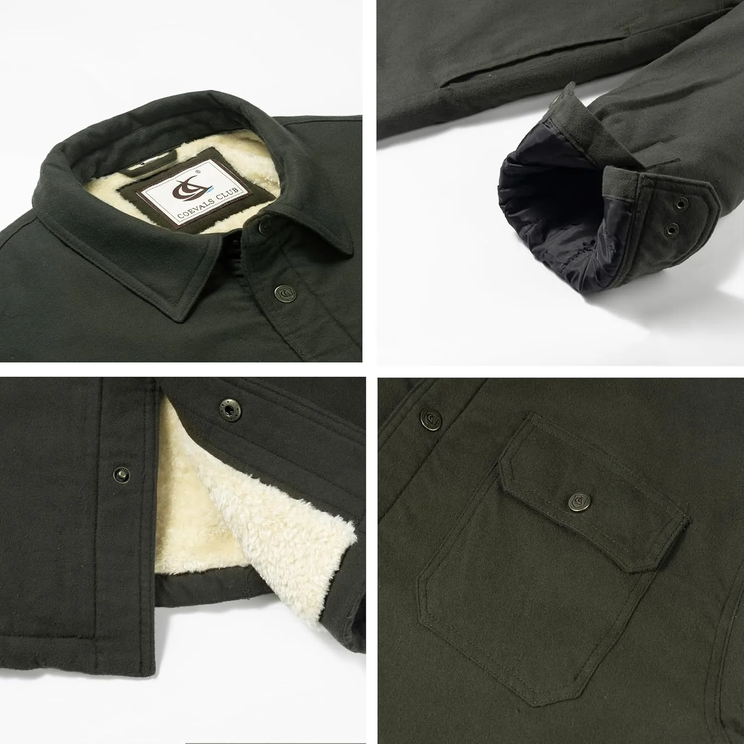 COEVALS CLUB Men's Flannel Shacket Casual Button Snap Sherpa Quilted Lined Premium Jacket Shirts