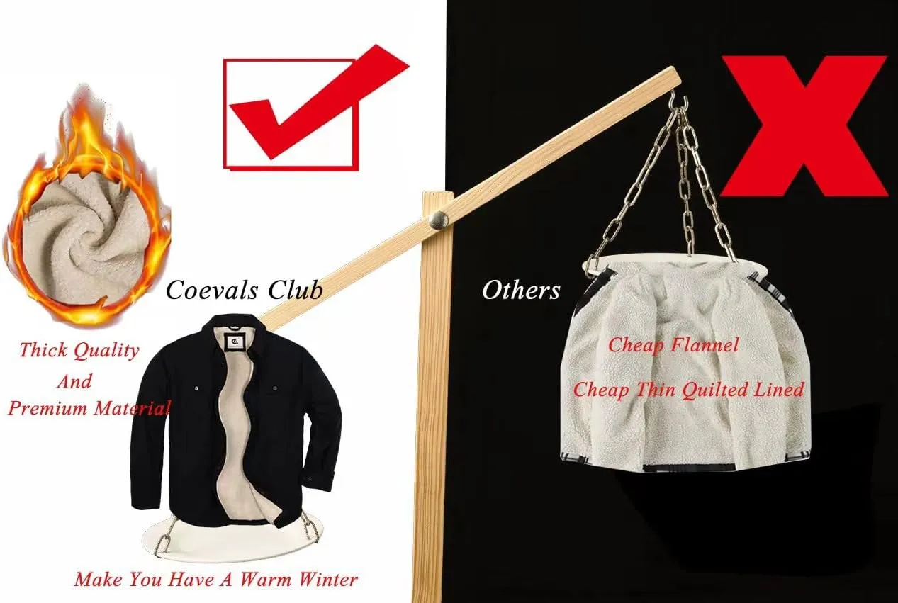 COEVALS CLUB Men's Flannel Shacket Casual Button Snap Sherpa Quilted Lined Premium Jacket Shirts