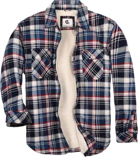 COEVALS CLUB Men's Flannel Shacket Casual Button Snap Sherpa Quilted Lined Premium Jacket Shirts