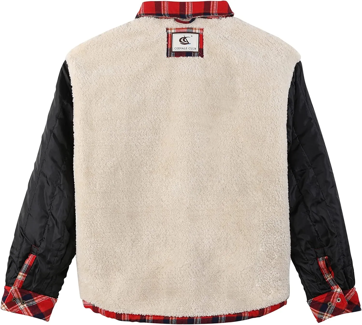 COEVALS CLUB Men's Flannel Shacket Casual Button Snap Sherpa Quilted Lined Premium Jacket Shirts