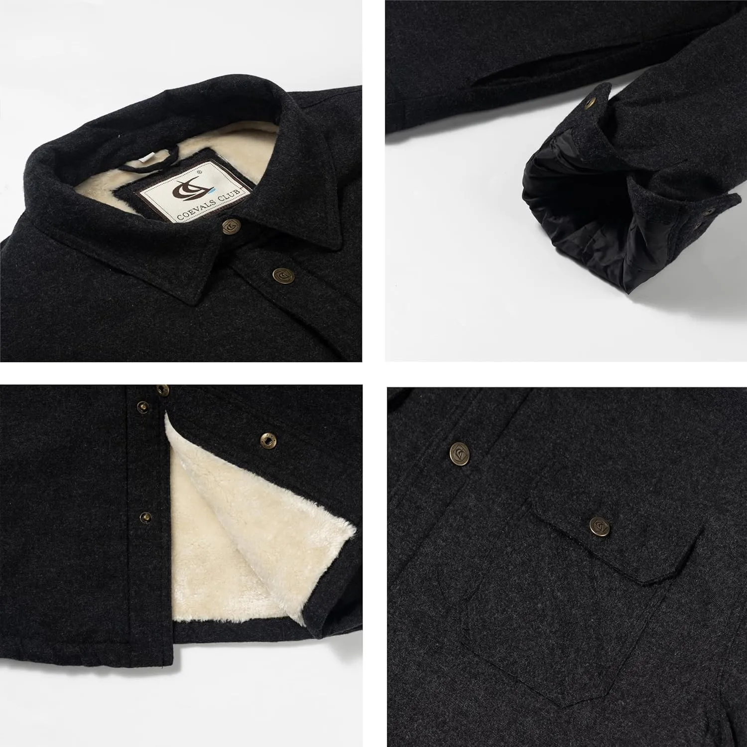 COEVALS CLUB Men's Flannel Shacket Casual Button Snap Sherpa Quilted Lined Premium Jacket Shirts