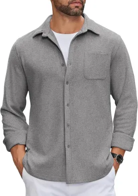 COOFANDY Mens Flannel Shirts Long Sleeve Thermal Button Down Shirt Shacket Lightweight Jacket