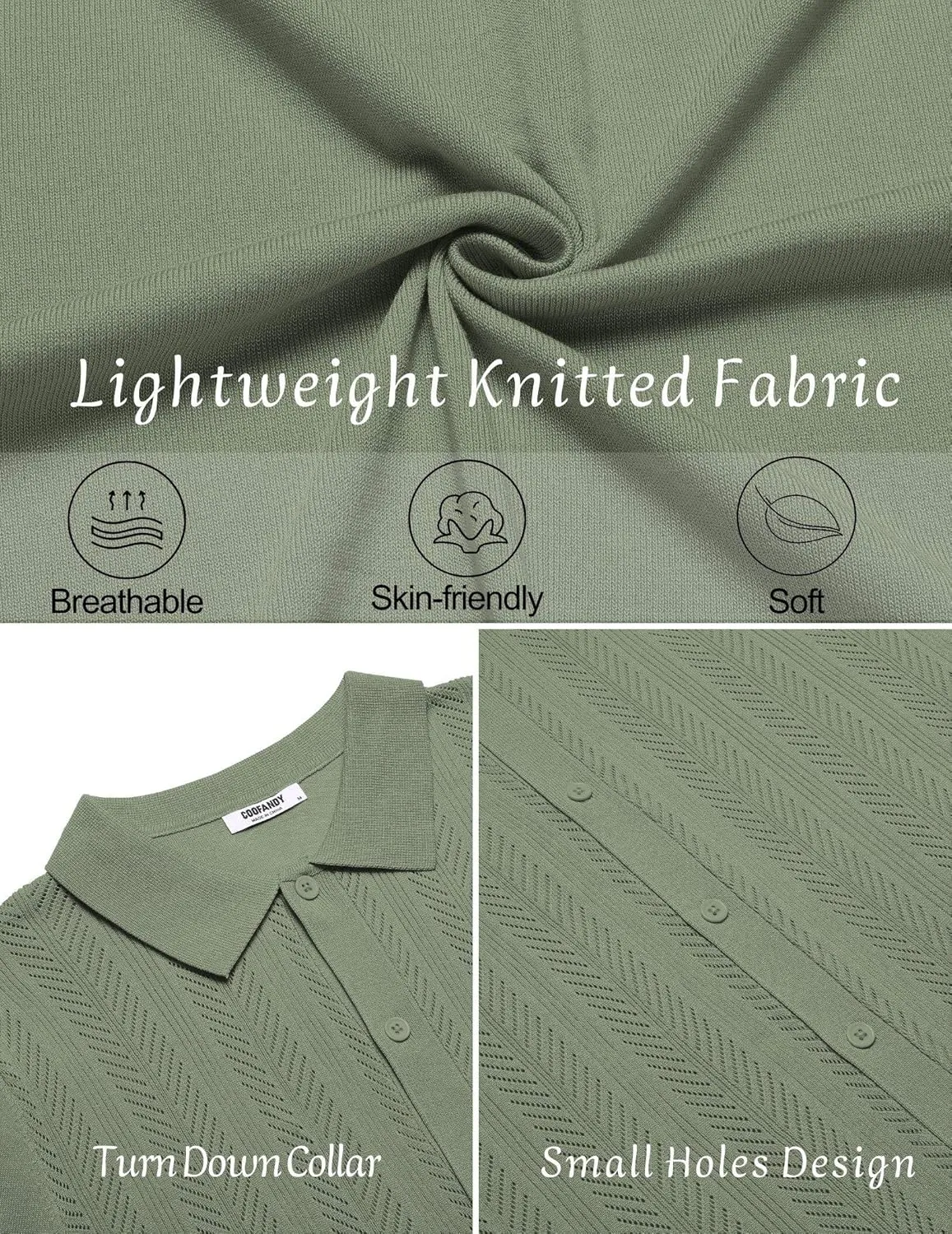 COOFANDY Mens Knit Button Down Shirts Short Sleeve Vintage Polo Shirt Casual Vacation Beach Shirts