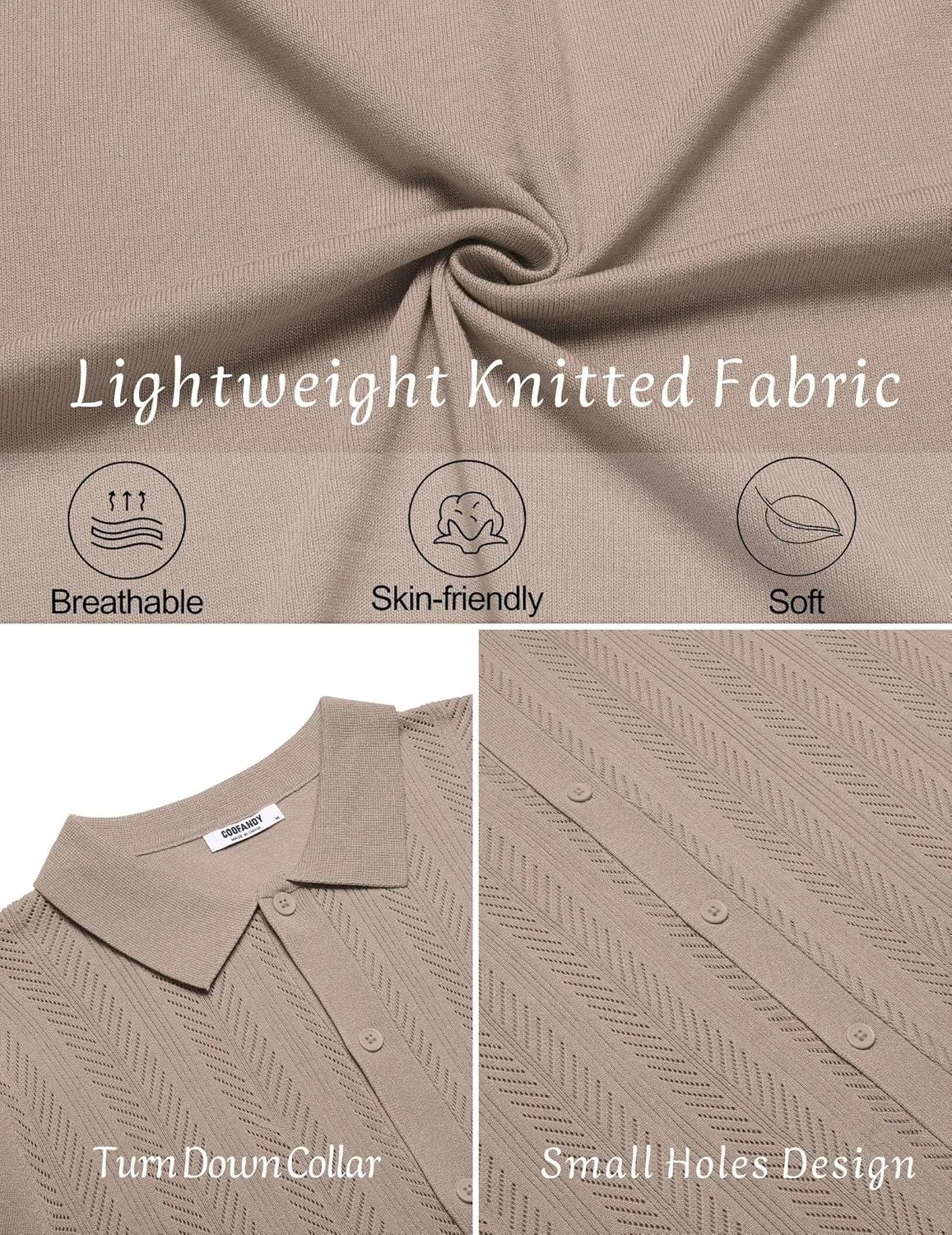 COOFANDY Mens Knit Button Down Shirts Short Sleeve Vintage Polo Shirt Casual Vacation Beach Shirts