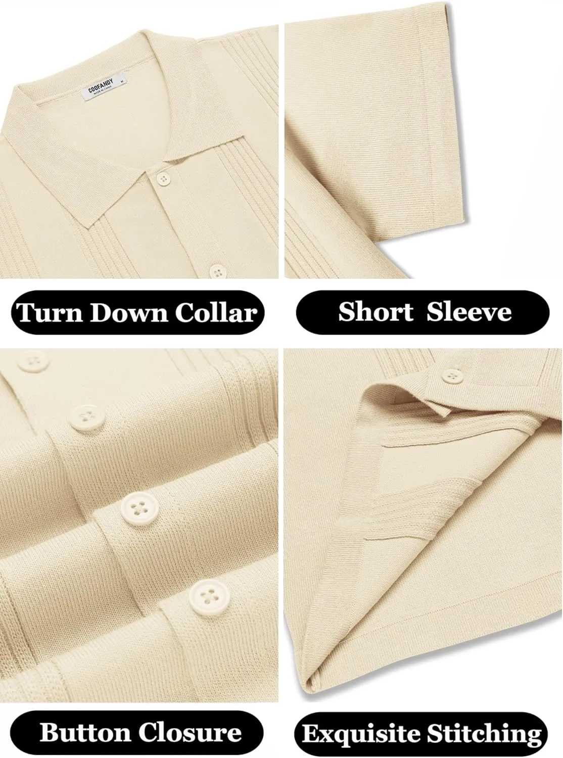 COOFANDY Men's Knit Shirt Short Sleeve Button Down Vintage Polo Shirts Casual Summer Beach Shirts