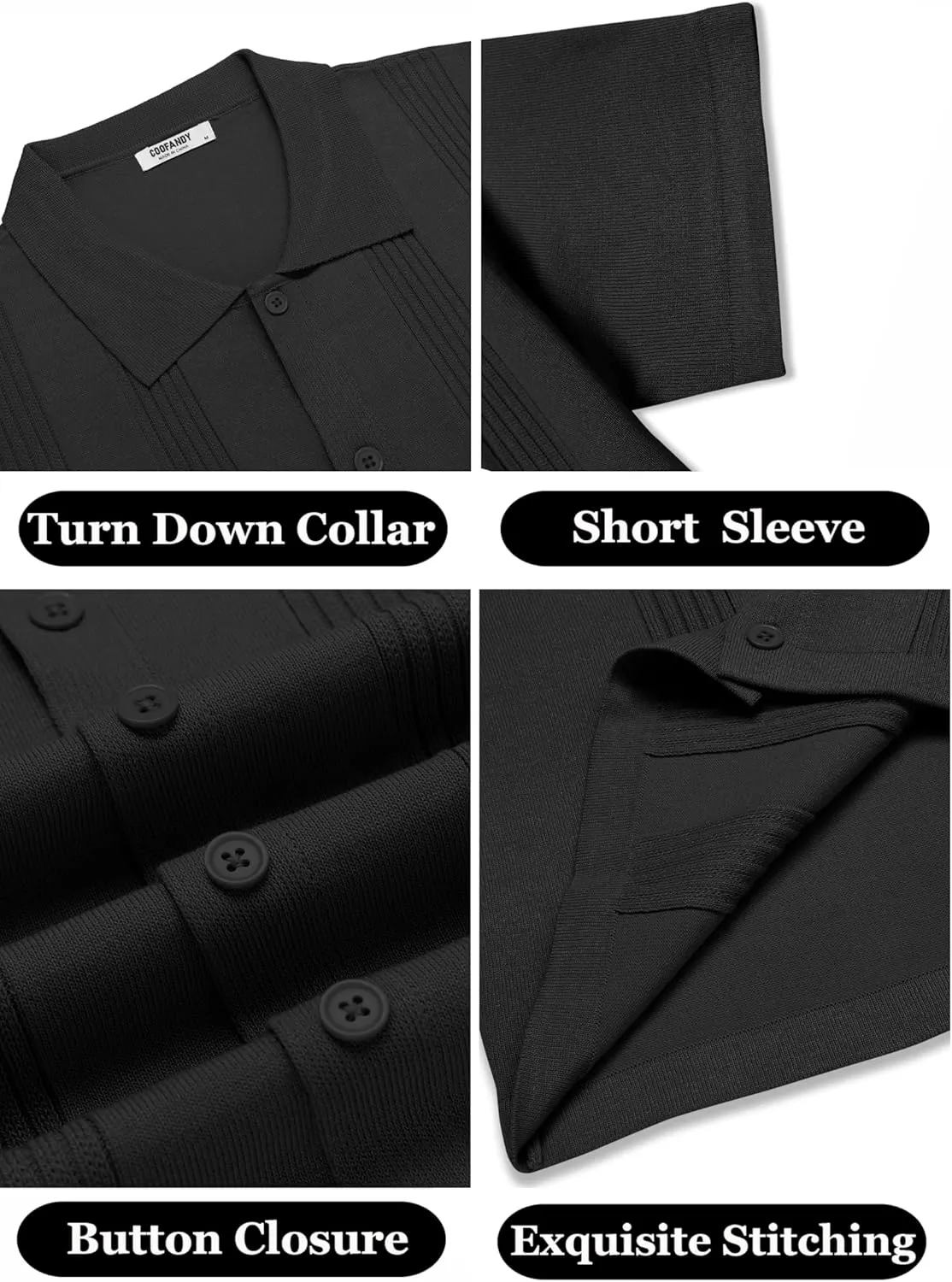 COOFANDY Men's Knit Shirt Short Sleeve Button Down Vintage Polo Shirts Casual Summer Beach Shirts