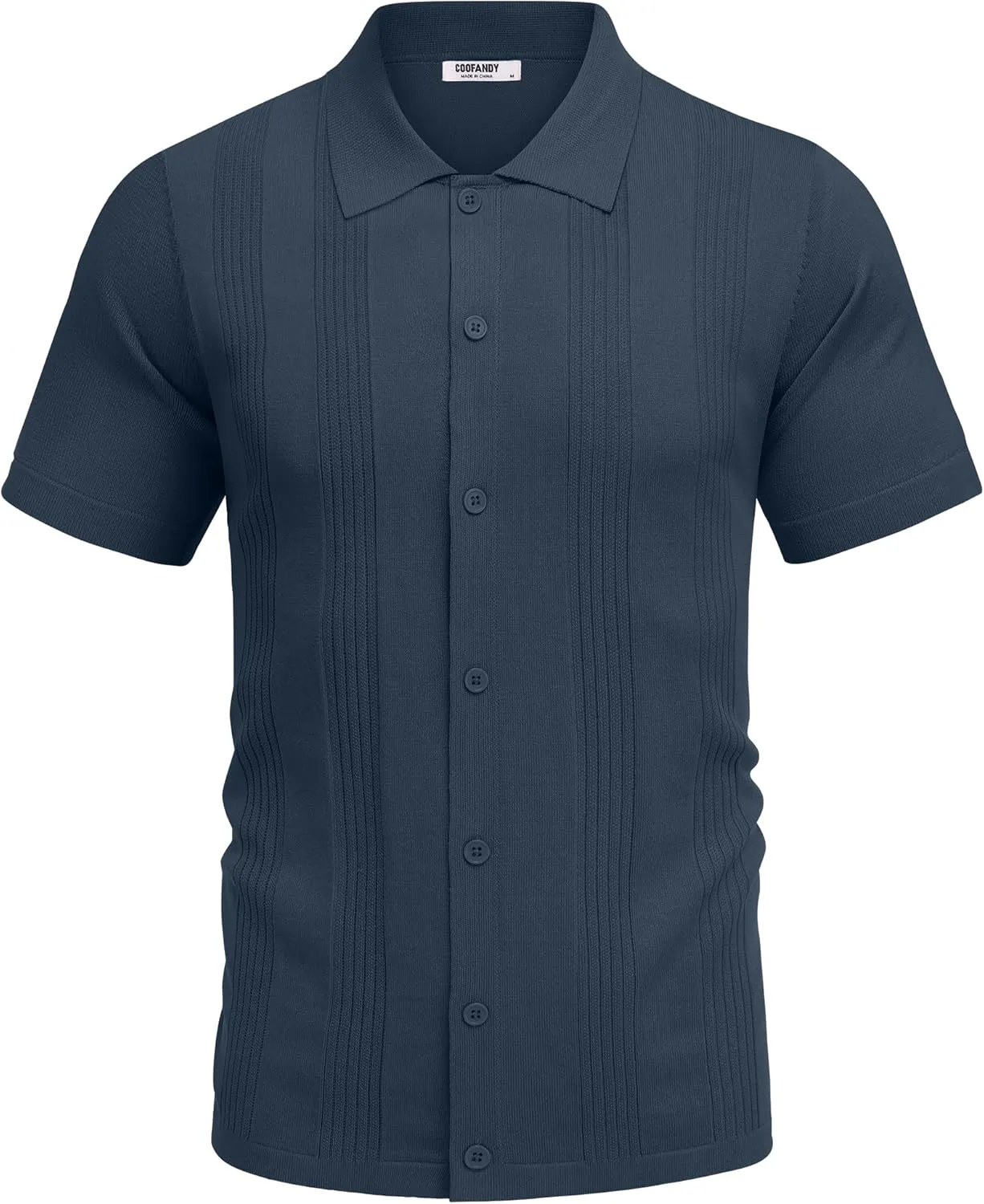 COOFANDY Men's Knit Shirt Short Sleeve Button Down Vintage Polo Shirts Casual Summer Beach Shirts