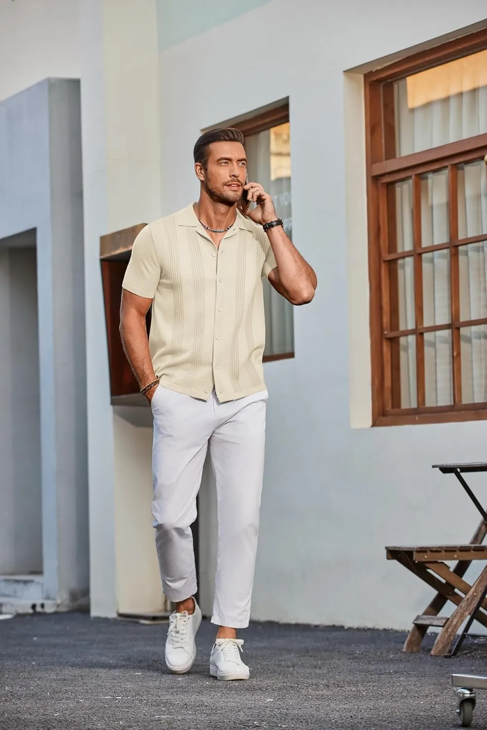 COOFANDY Men's Knit Shirt Short Sleeve Button Down Vintage Polo Shirts Casual Summer Beach Shirts