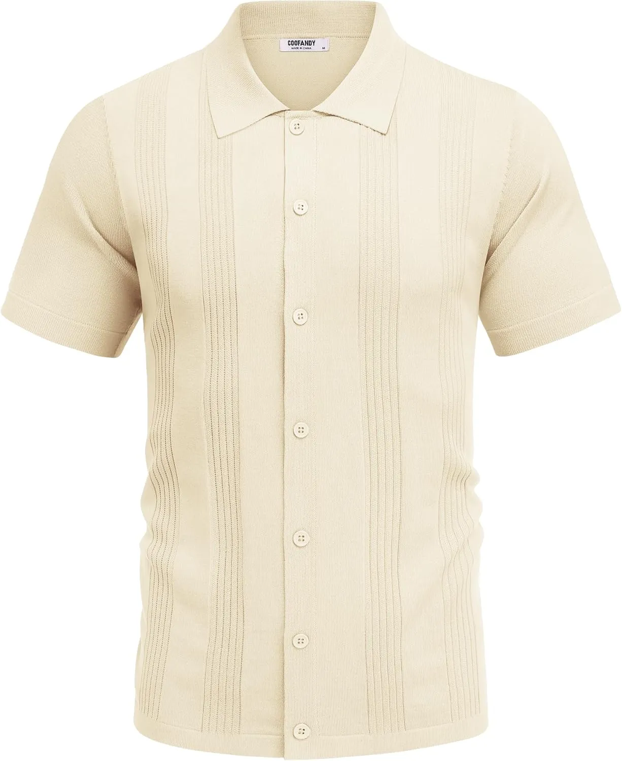 COOFANDY Men's Knit Shirt Short Sleeve Button Down Vintage Polo Shirts Casual Summer Beach Shirts