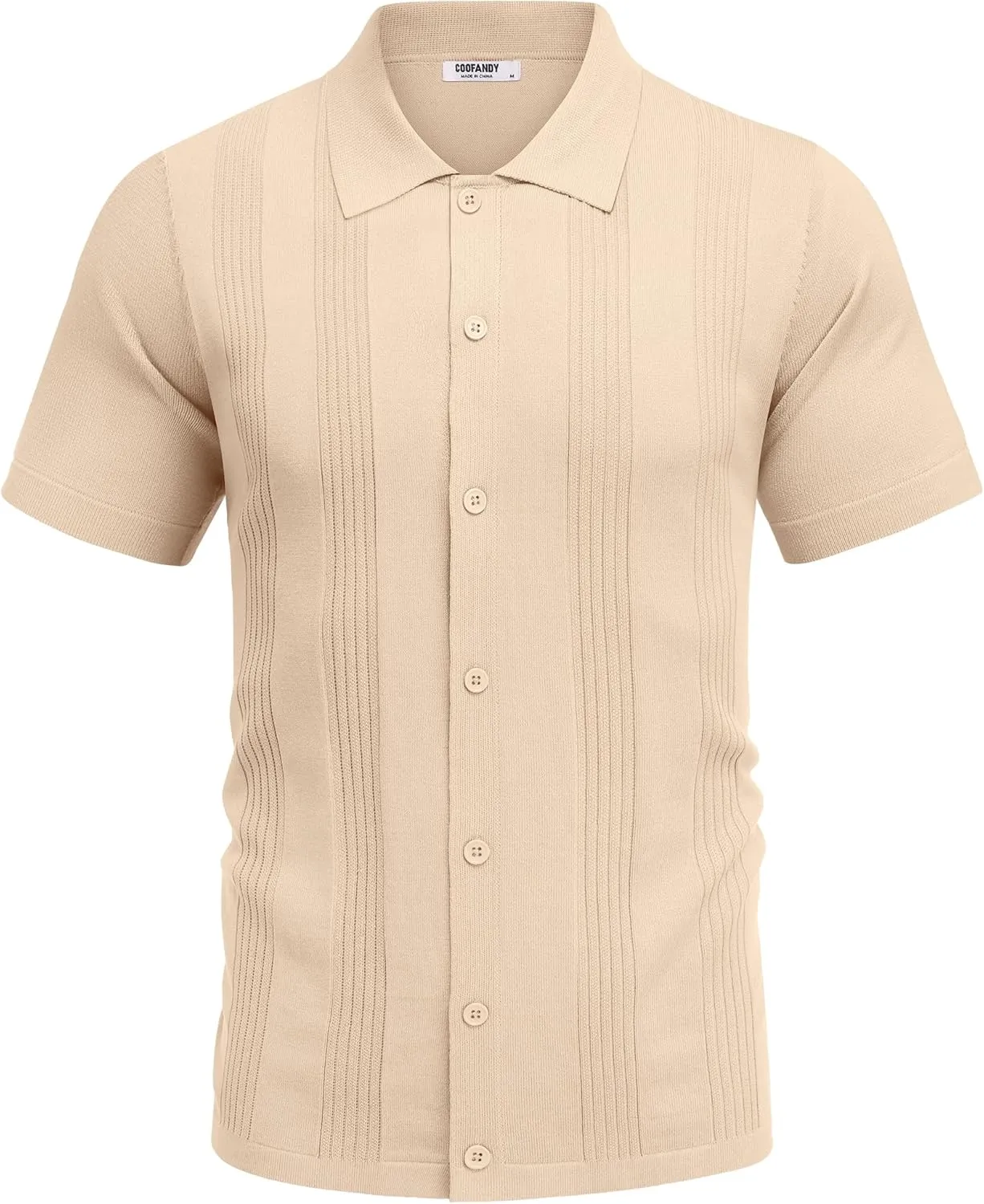 COOFANDY Men's Knit Shirt Short Sleeve Button Down Vintage Polo Shirts Casual Summer Beach Shirts