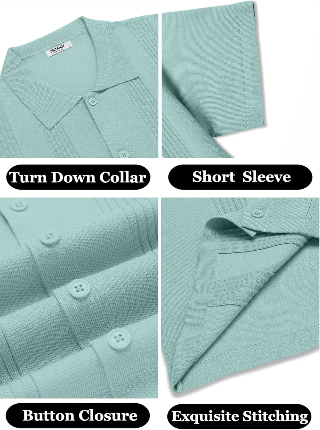 COOFANDY Men's Knit Shirt Short Sleeve Button Down Vintage Polo Shirts Casual Summer Beach Shirts
