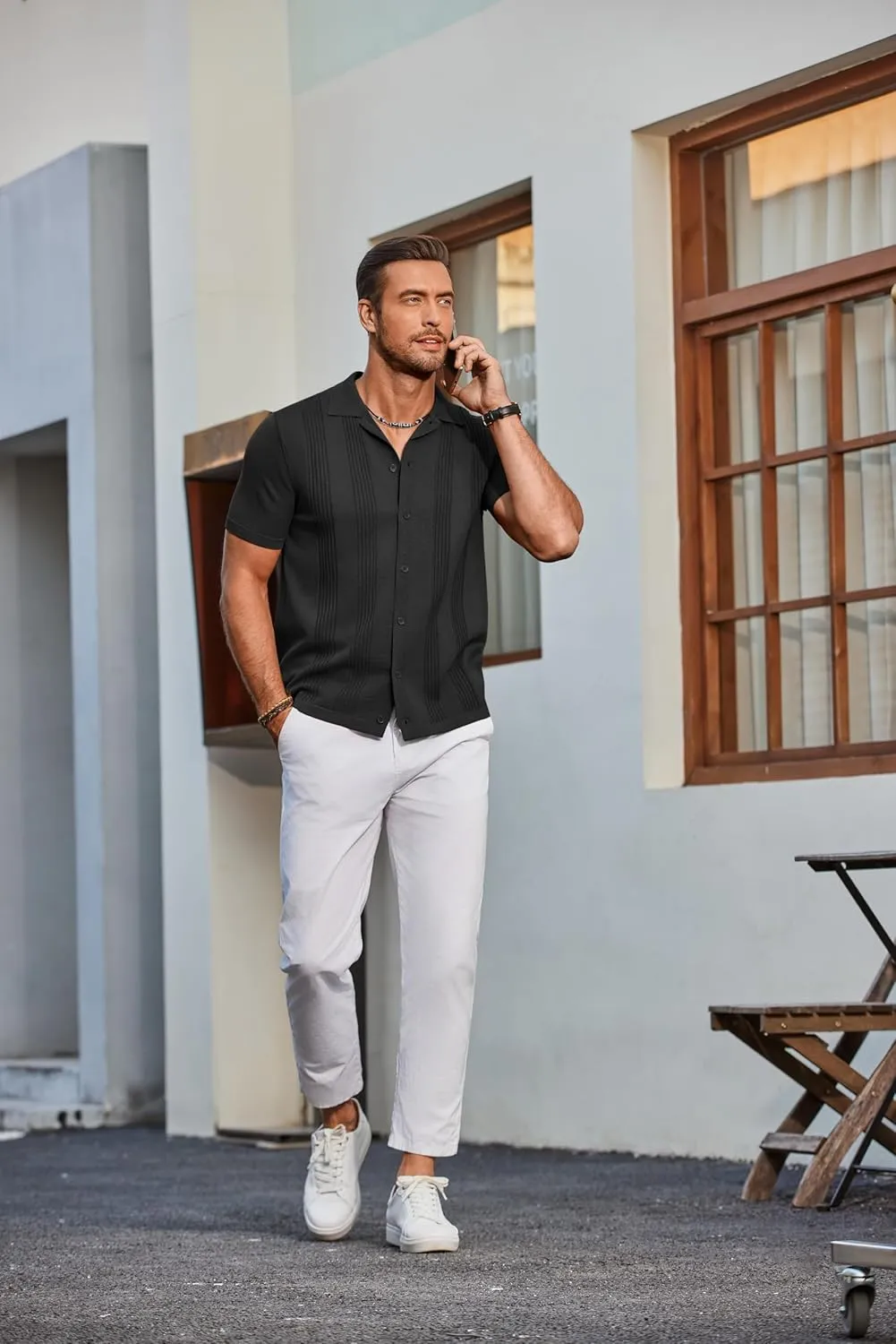 COOFANDY Men's Knit Shirt Short Sleeve Button Down Vintage Polo Shirts Casual Summer Beach Shirts