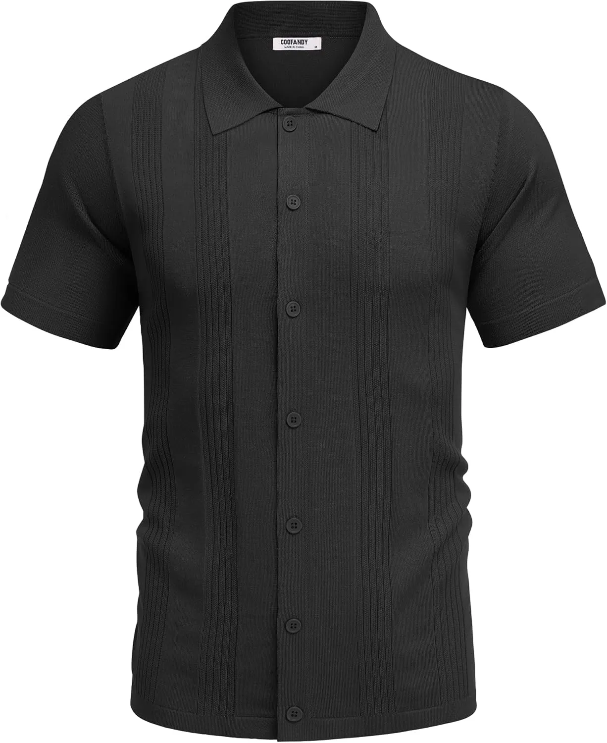 COOFANDY Men's Knit Shirt Short Sleeve Button Down Vintage Polo Shirts Casual Summer Beach Shirts