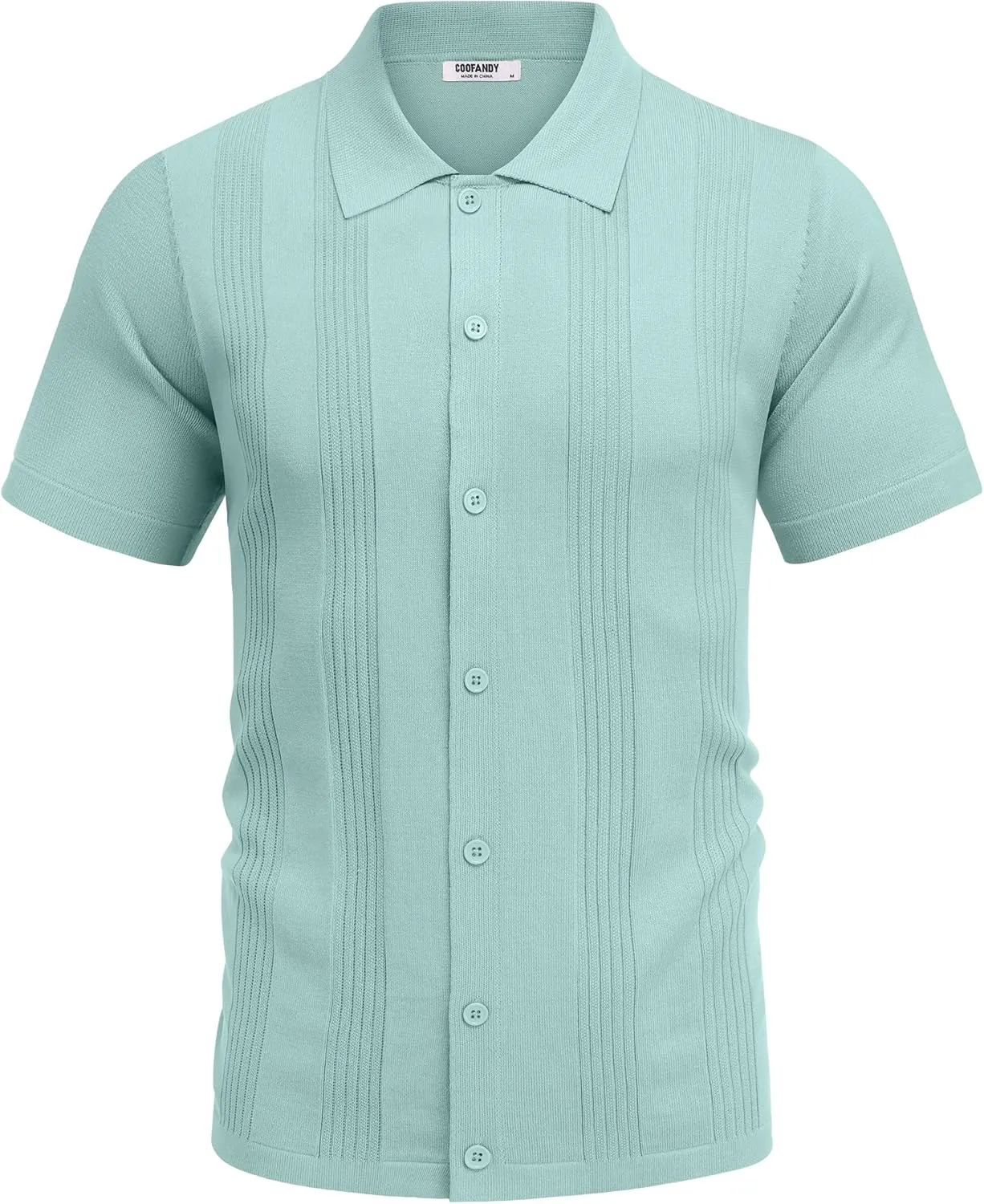 COOFANDY Men's Knit Shirt Short Sleeve Button Down Vintage Polo Shirts Casual Summer Beach Shirts