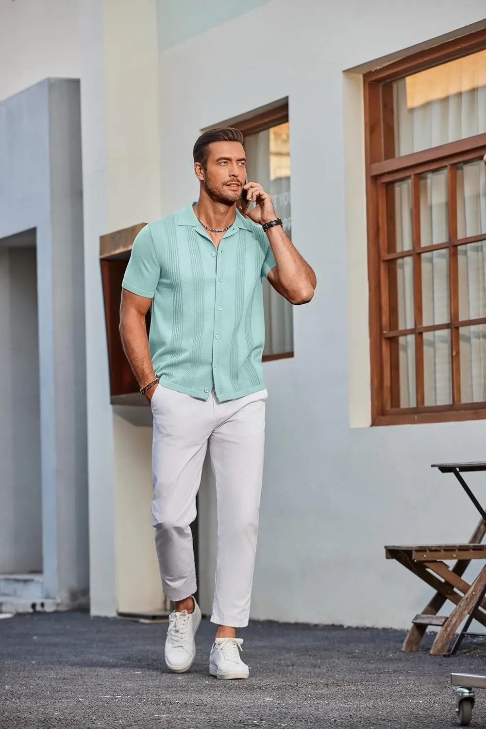 COOFANDY Men's Knit Shirt Short Sleeve Button Down Vintage Polo Shirts Casual Summer Beach Shirts
