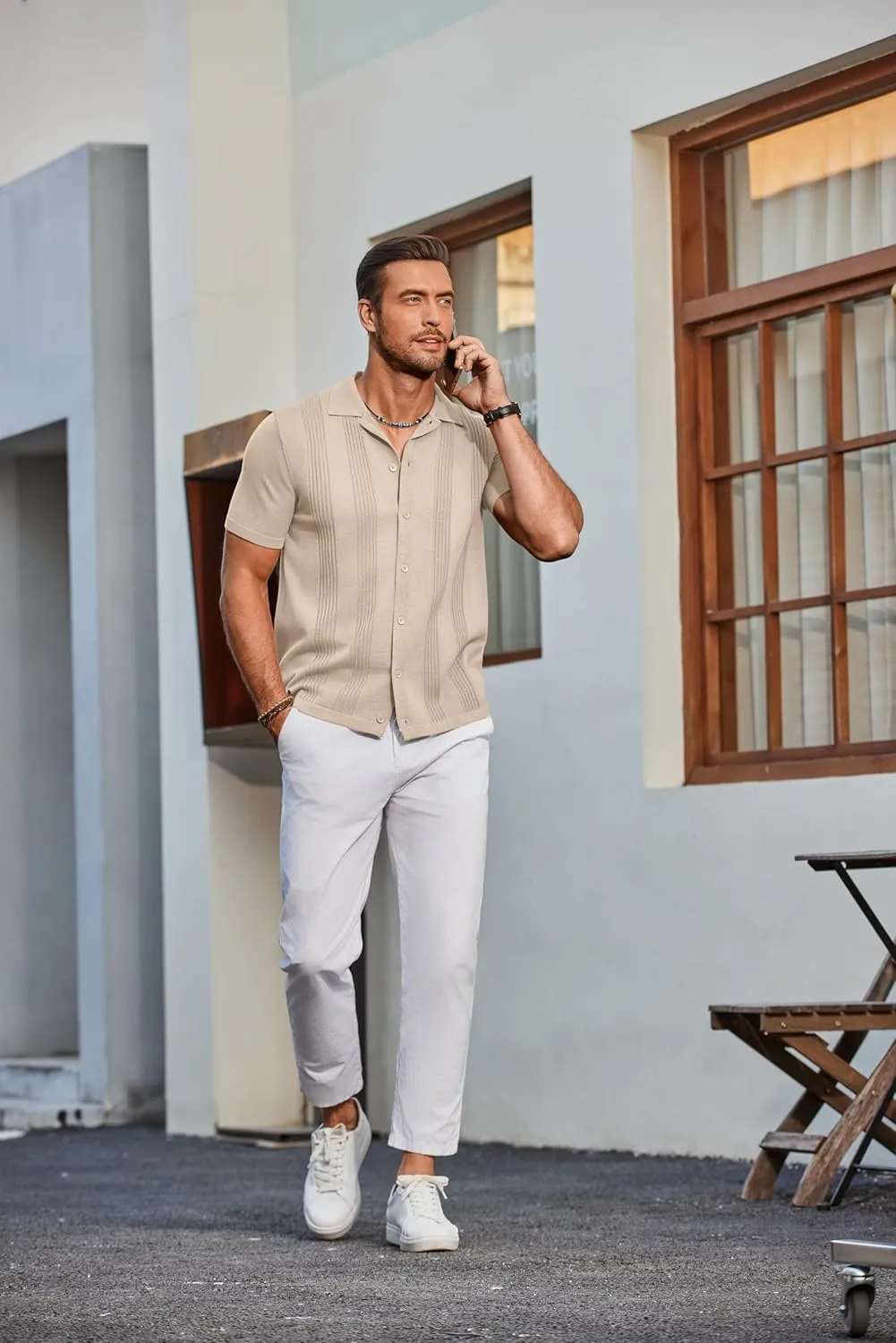 COOFANDY Men's Knit Shirt Short Sleeve Button Down Vintage Polo Shirts Casual Summer Beach Shirts