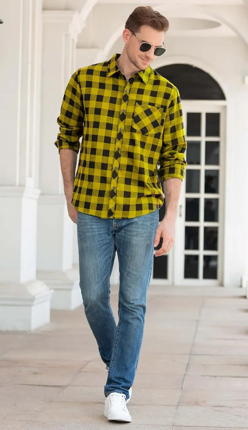 Cromoncent 2 Pack Men's Casual Plaid Flannel Button Down Shirt