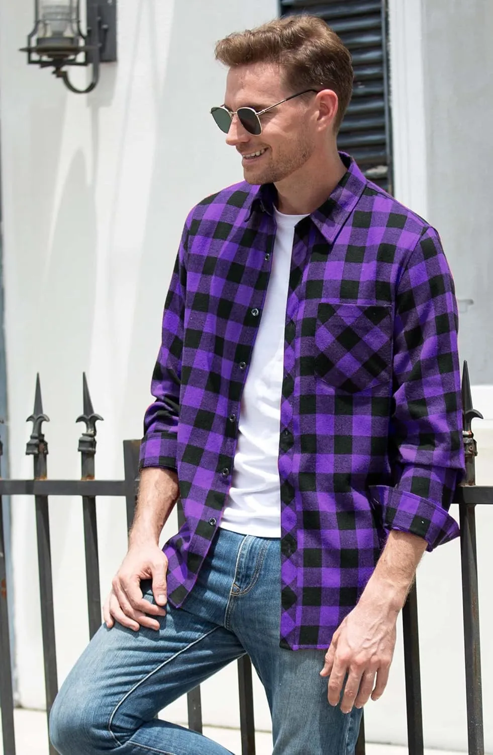 Cromoncent 2 Pack Men's Casual Plaid Flannel Button Down Shirt
