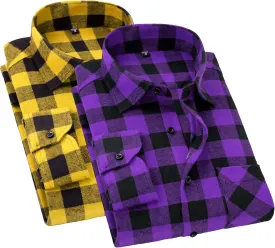 Cromoncent 2 Pack Men's Casual Plaid Flannel Button Down Shirt