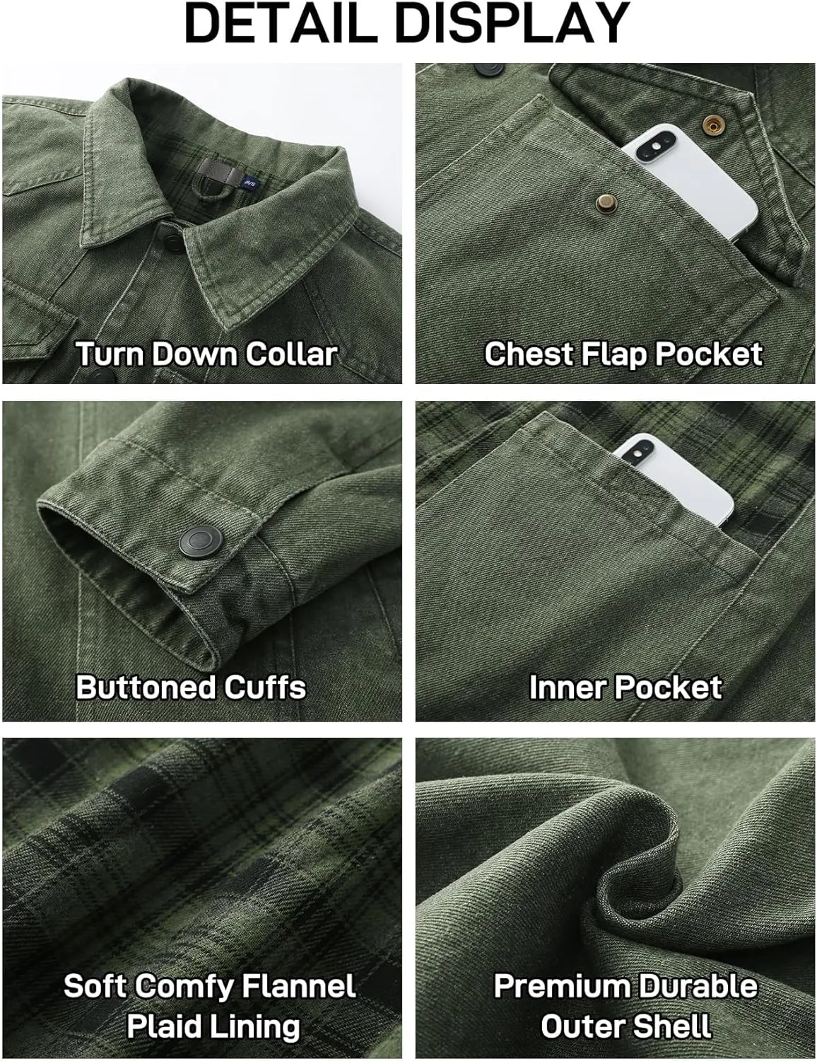 Flygo Mens Flannel Lined Denim Jacket Snap Cowboy Cut Western Classic Slim Fit Vintage Heavy Duty Jacket Trucker Coat