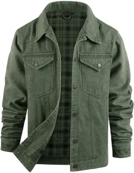 Flygo Mens Flannel Lined Denim Jacket Snap Cowboy Cut Western Classic Slim Fit Vintage Heavy Duty Jacket Trucker Coat