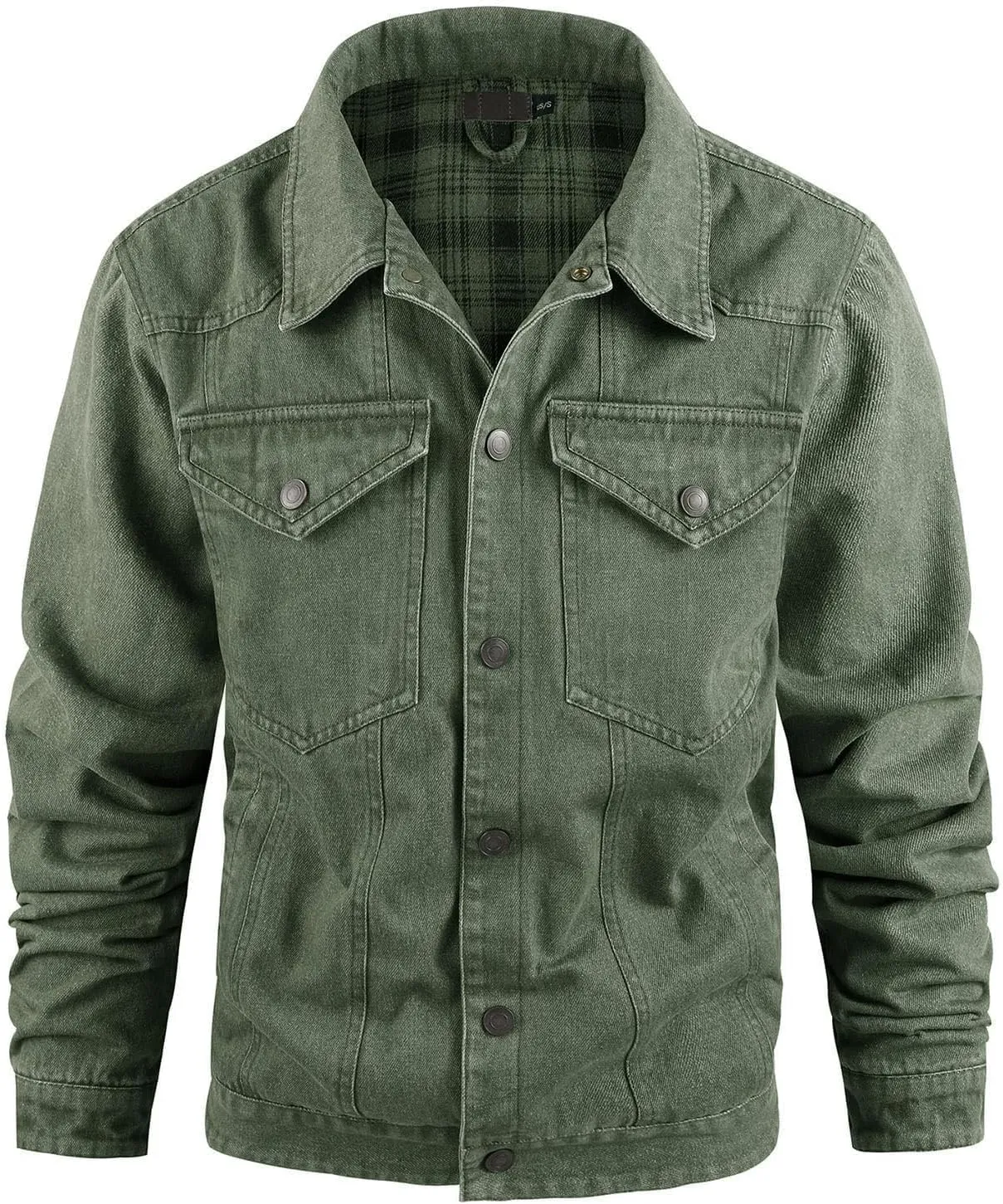 Flygo Mens Flannel Lined Denim Jacket Snap Cowboy Cut Western Classic Slim Fit Vintage Heavy Duty Jacket Trucker Coat