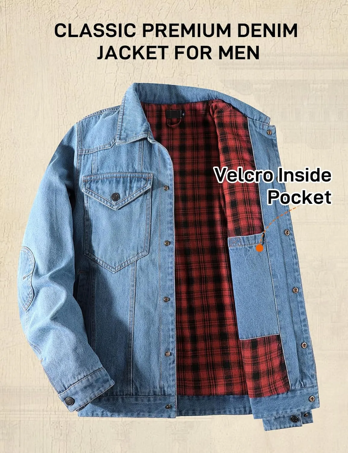 Flygo Mens Flannel Lined Denim Jacket Snap Cowboy Cut Western Classic Slim Fit Vintage Heavy Duty Jacket Trucker Coat
