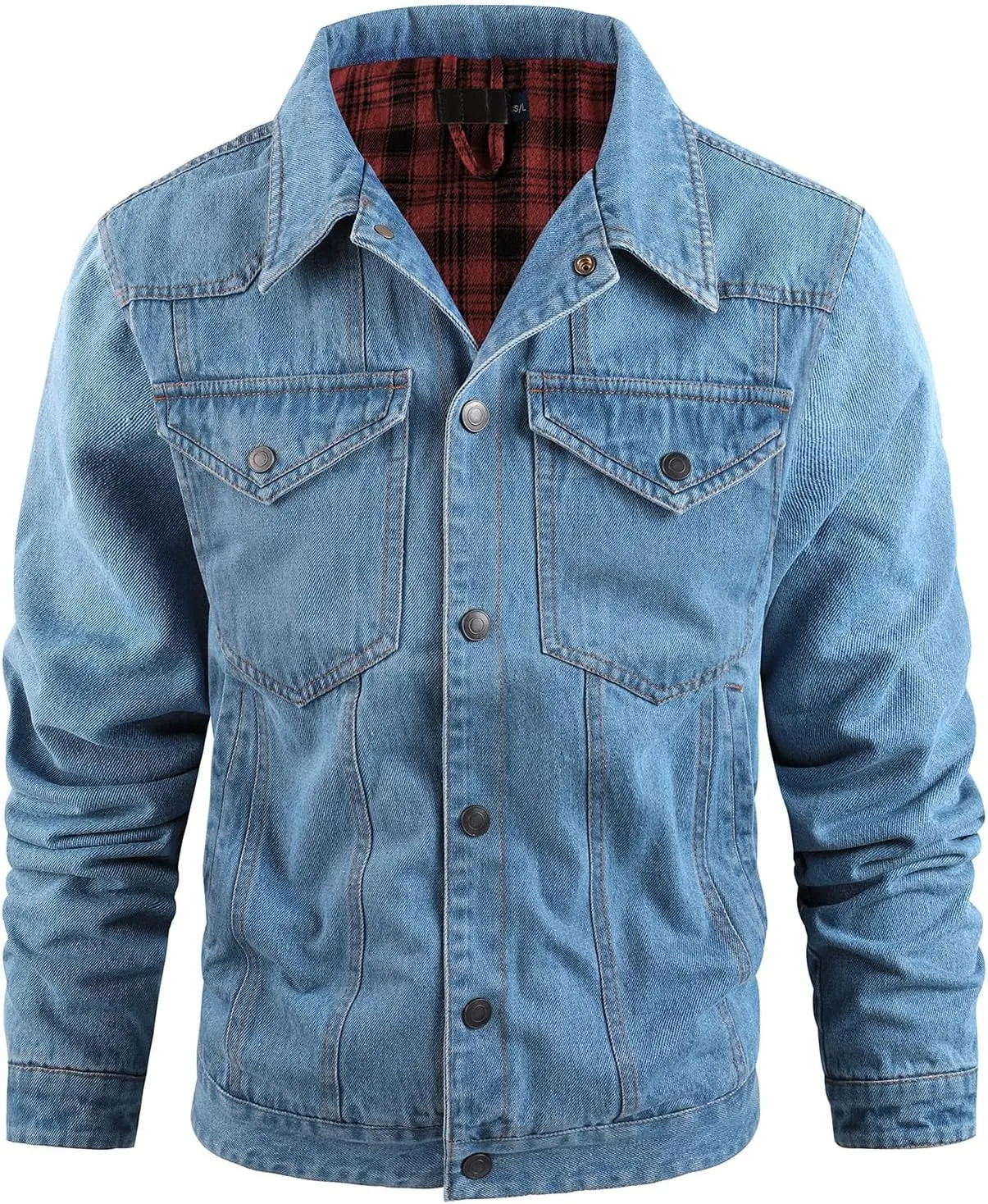 Flygo Mens Flannel Lined Denim Jacket Snap Cowboy Cut Western Classic Slim Fit Vintage Heavy Duty Jacket Trucker Coat