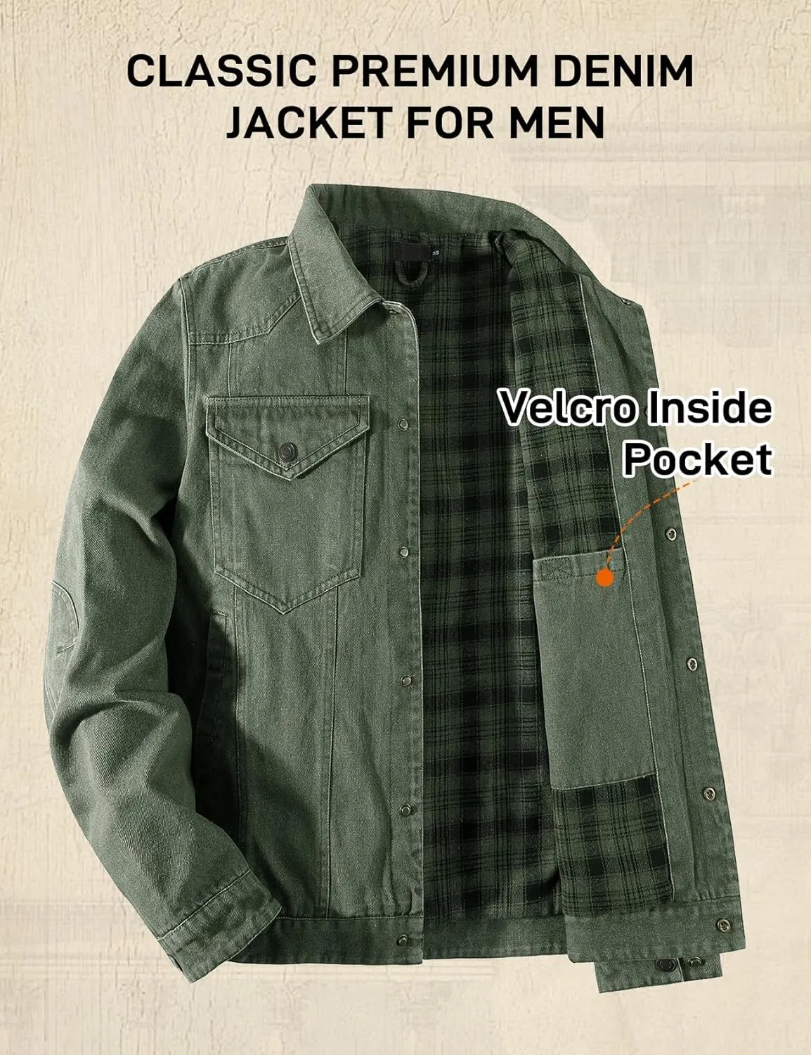 Flygo Mens Flannel Lined Denim Jacket Snap Cowboy Cut Western Classic Slim Fit Vintage Heavy Duty Jacket Trucker Coat