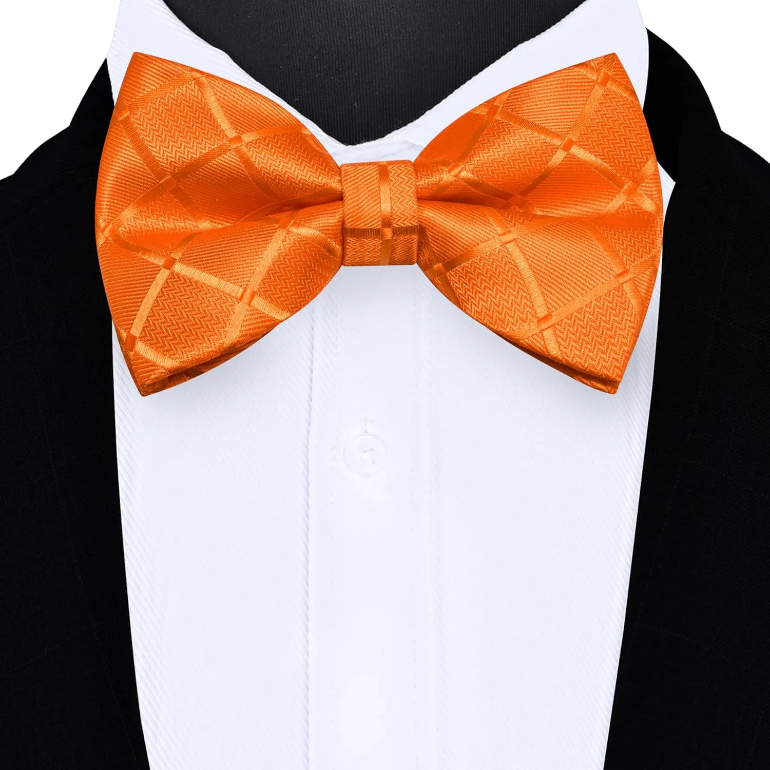 GUSLESON Mens Plaid Checkered Bow Tie Handkerchief Jacquard Woven Adjustable Pre-Tied Bowties Pocket Square Cufflinks Set