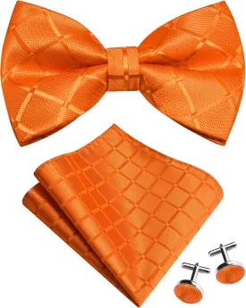 GUSLESON Mens Plaid Checkered Bow Tie Handkerchief Jacquard Woven Adjustable Pre-Tied Bowties Pocket Square Cufflinks Set