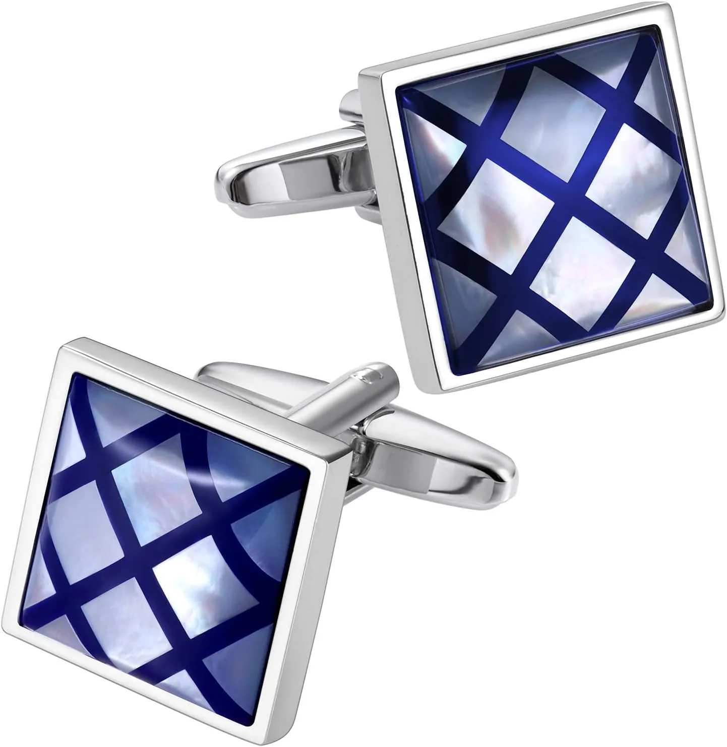 HAWSON Cufflinks for Men Gift Box Packing, Handmade Classic Mother of Pearl Silver Cuff Links for Mens French Shirt, Personalized Gifts Accessories for Men