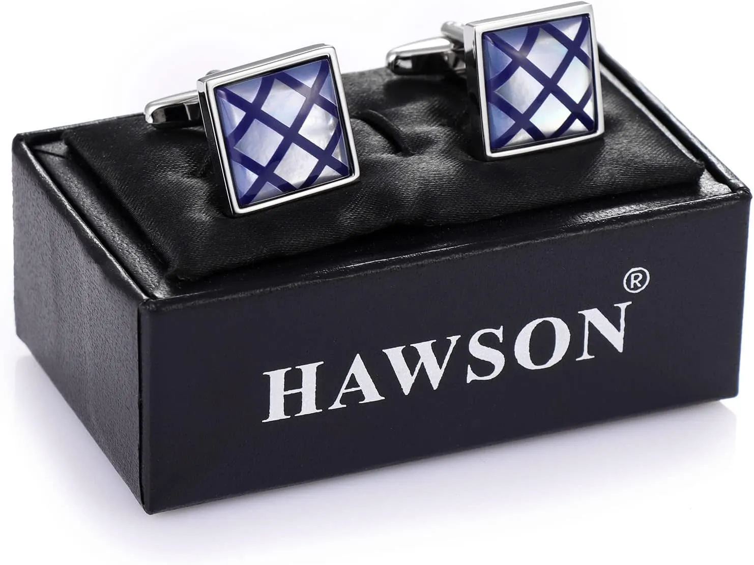 HAWSON Cufflinks for Men Gift Box Packing, Handmade Classic Mother of Pearl Silver Cuff Links for Mens French Shirt, Personalized Gifts Accessories for Men