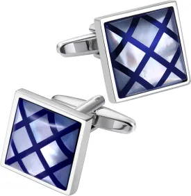 HAWSON Cufflinks for Men Gift Box Packing, Handmade Classic Mother of Pearl Silver Cuff Links for Mens French Shirt, Personalized Gifts Accessories for Men