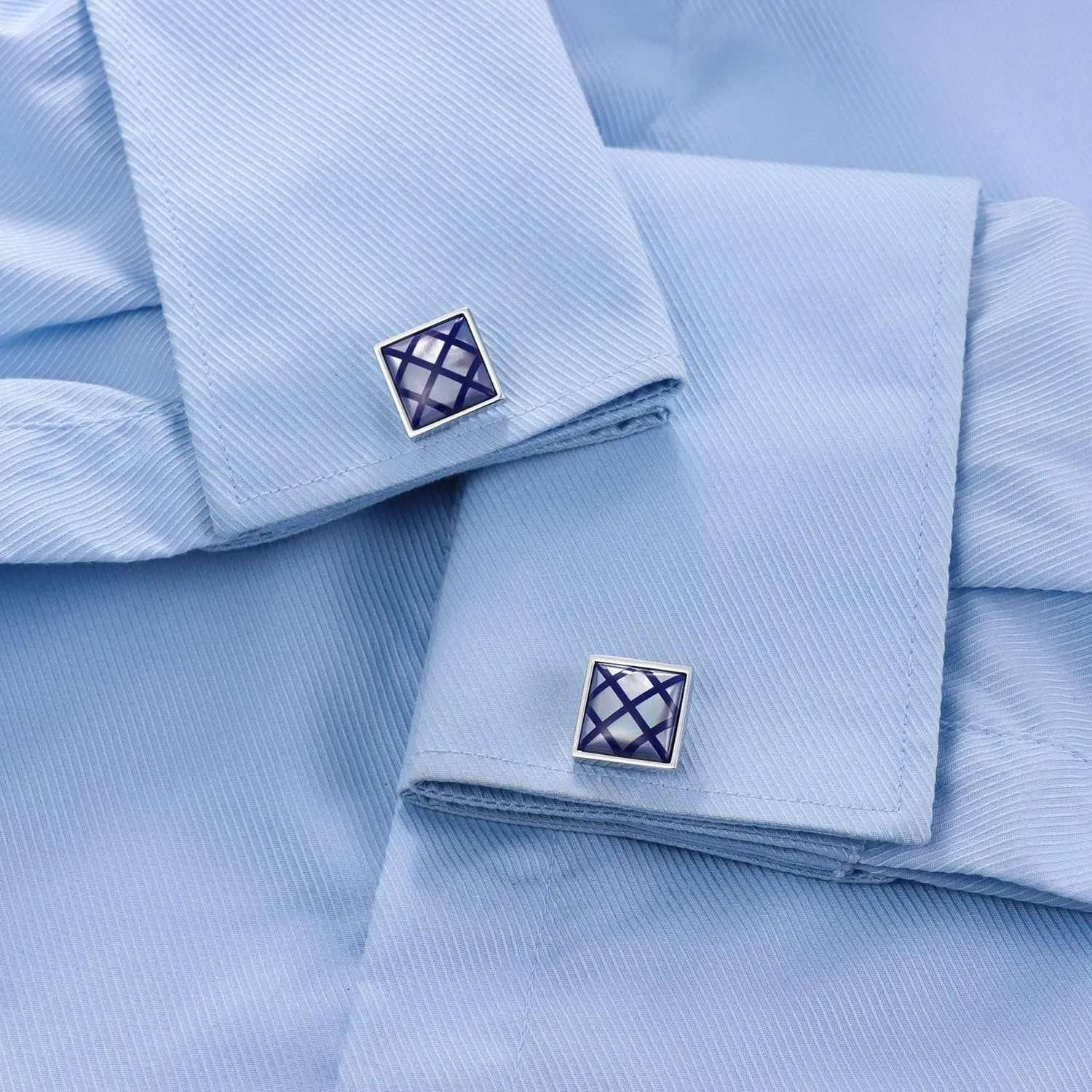 HAWSON Cufflinks for Men Gift Box Packing, Handmade Classic Mother of Pearl Silver Cuff Links for Mens French Shirt, Personalized Gifts Accessories for Men