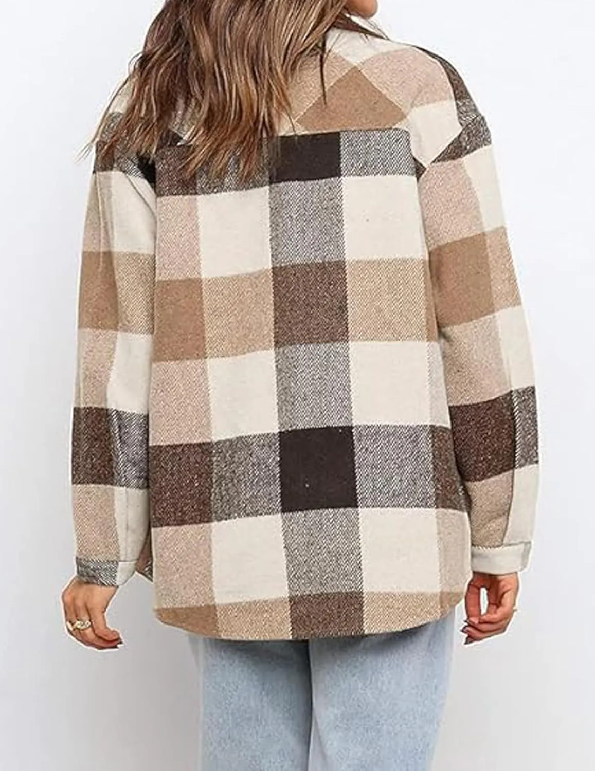 IN'VOLAND Womens Plus Size Shacket Jacket Flannel Plaid Long Sleeve Button Down Shirts Casual Fall Blouses Tops