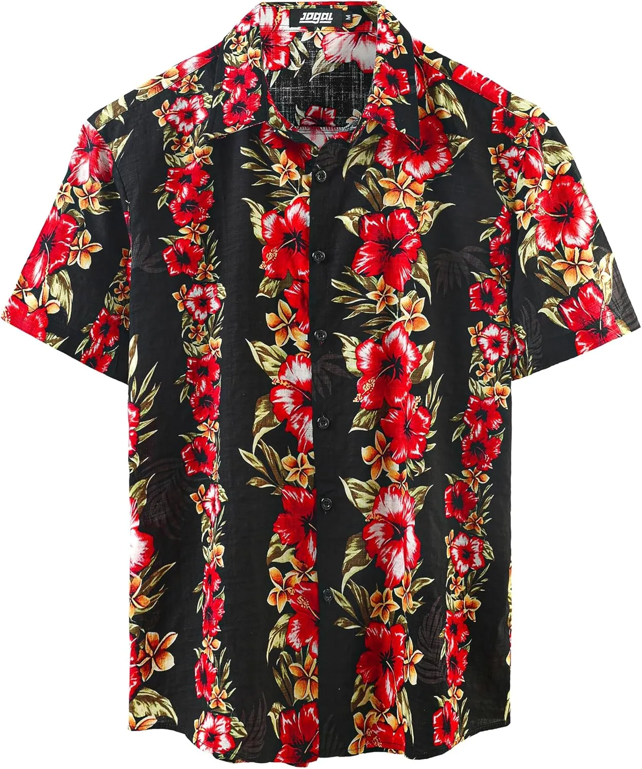 JOGAL Men's Flower Casual Button Down Short Sleeve Hawaiian Shirt