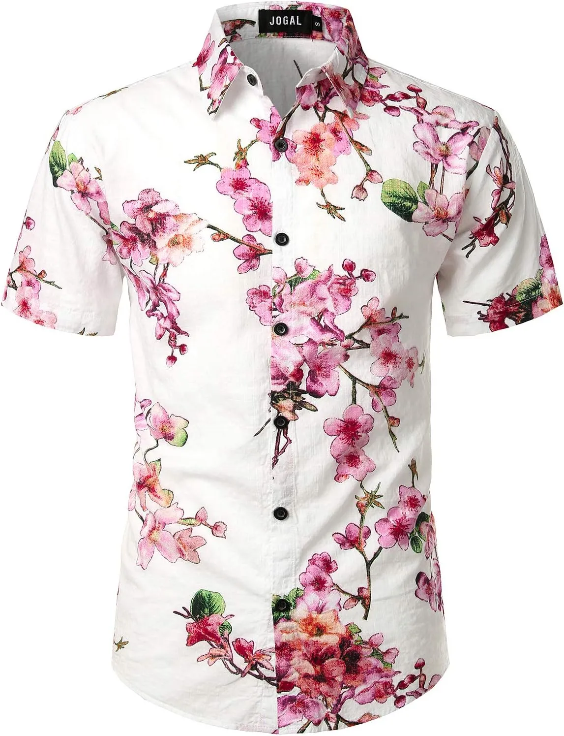 JOGAL Men's Flower Casual Button Down Short Sleeve Hawaiian Shirt