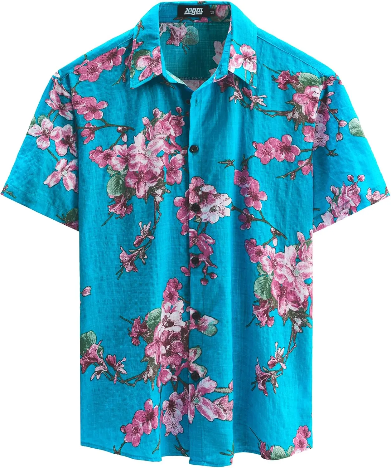 JOGAL Men's Flower Casual Button Down Short Sleeve Hawaiian Shirt